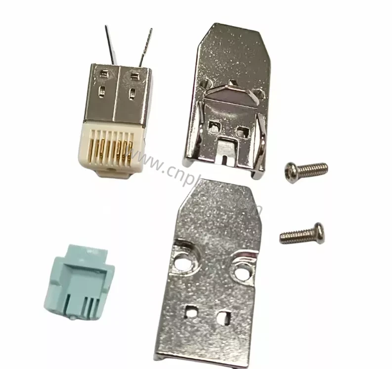 Plugue de campo industrial PROFINET RJ45, caixa metálica, kit 8P8C blindado 3 Gold-plated 8P8C or 4+2 IDC contact insert for field-assembly RJ45 industrial plug
