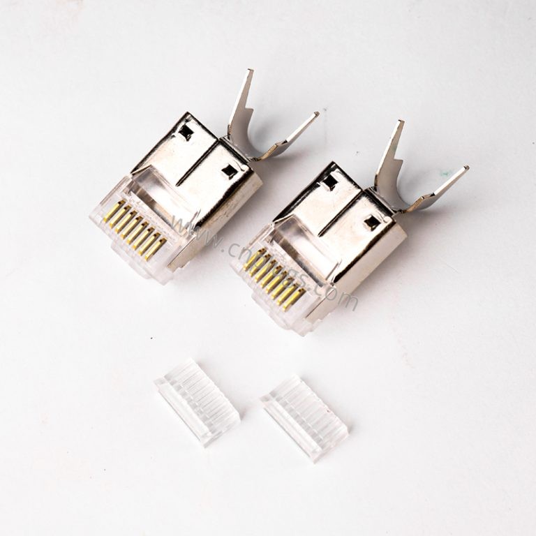 Промышленная однорядная экранированная модульная вилка RJ45 Cat6A с цельнометаллическим корпусом и позолоченными контактами толщиной 50 мкм