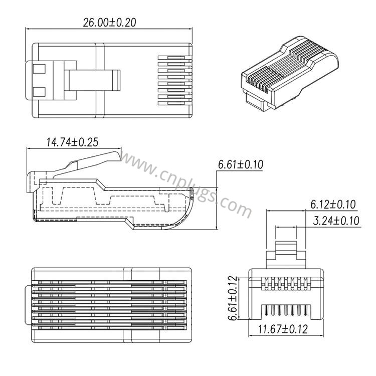 Industrial RJ45 Modular Plug Connector Male Transparent L26mm 5 1