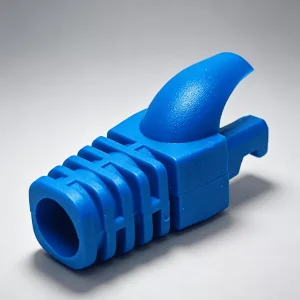 Flexible PVC RJ45 cable boot with tapered strain relief body and protective latch hood