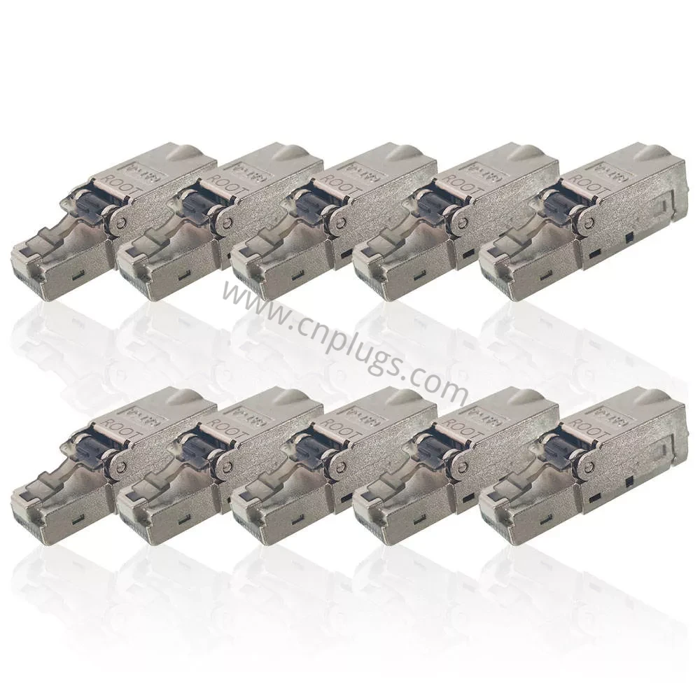 Abgeschirmter, werkzeugloser Feldabschlussstecker Cat6A – 8P8C STP/FTP-RJ45-Stecker mit Zinklegierungsgehäuse für 10 Gbit/s MPTL, kein Crimpwerkzeug, wiederanschließbar, OEM mit individuellem Logo, kostenlose Muster 2 Cat6A field termination plug connected to a PoE wireless access point in an MPTL modular plug terminated link