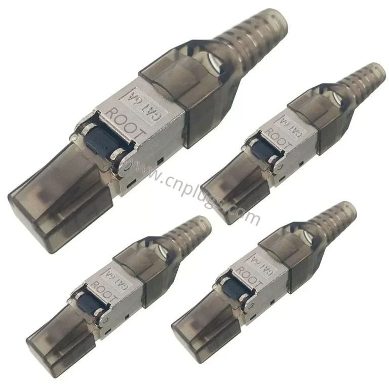 Conector RJ45 blindado Cat6A sin herramientas: carcasa transparente, sin herramienta de engarzado, funda protectora contra tirones recortable, conector 10G 8P8C para STP/UTP de 22 a 26 AWG, OEM a granel, muestras gratuitas