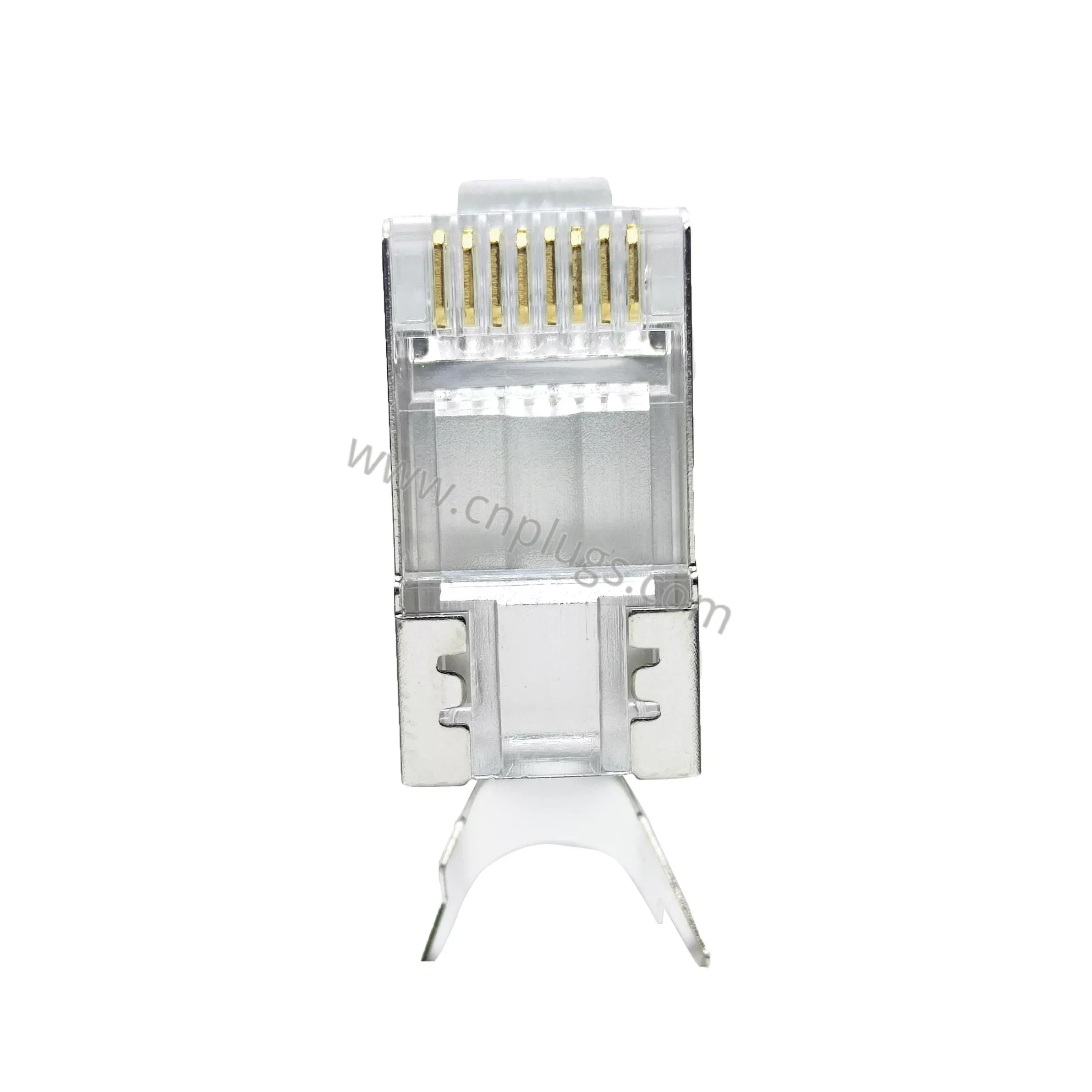 Geschirmter Cat6A-Durchgangs-RJ45-Stecker – STP/FTP 8P8C-Modularstecker für Cat6A- und Cat7-S/FTP-Kabel, 10 Gbit/s 500 MHz, Zinklegierungsgehäuse, 50 µ"-Goldkontakte, individuelles OEM-Logo, kostenlose Muster 4 Cat6A large bore RJ45 connector compared with Cat5e plug for 23 AWG S/FTP conductors