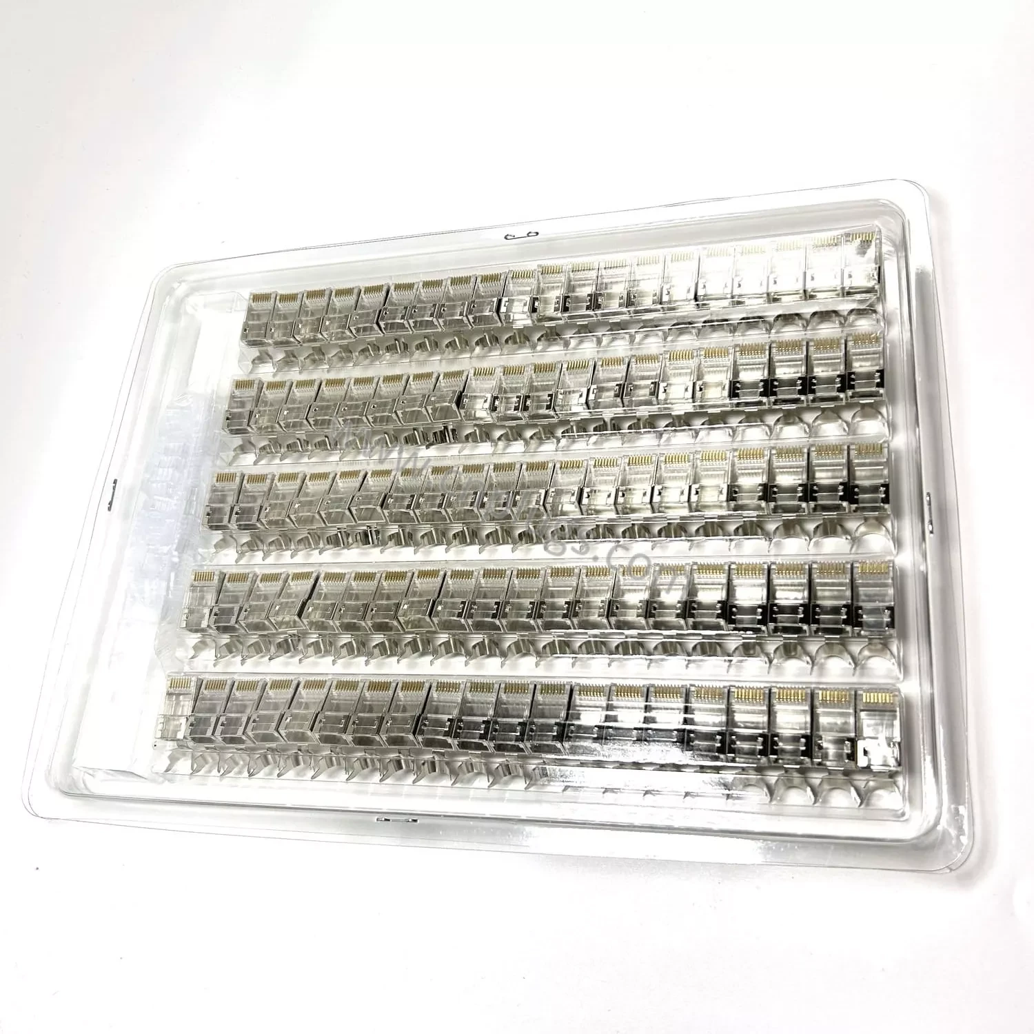 Geschirmter Cat6A-Durchgangs-RJ45-Stecker – STP/FTP 8P8C-Modularstecker für Cat6A- und Cat7-S/FTP-Kabel, 10 Gbit/s 500 MHz, Zinklegierungsgehäuse, 50 µ"-Goldkontakte, individuelles OEM-Logo, kostenlose Muster 2 Exploded view of Cat6A STP FTP 8P8C modular plug showing zinc alloy shell and 50u gold contacts