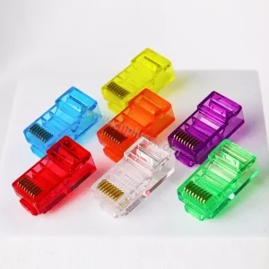 Colored Cat5e RJ45 connectors in blue red green yellow orange black grey white and purple 8P8C UTP modular plugs for network color coding