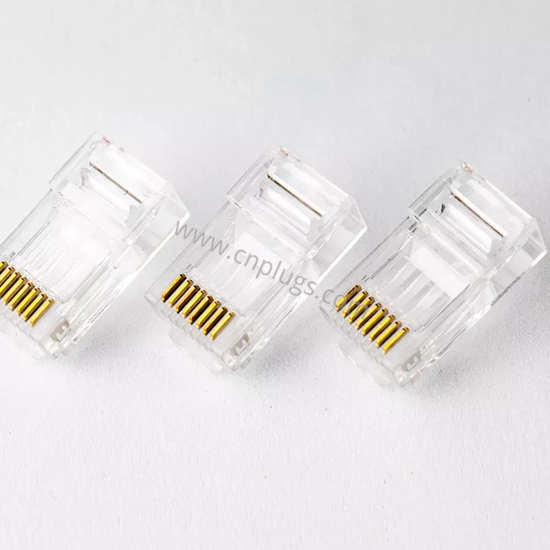 Aangepast logo Cat6 RJ45-connector UTP modulaire stekker 8P8C – OEM private label, 3-polige 50 µ” vergulde contacten, 100% nieuw pc-materiaal 1 Custom logo Cat6 UTP RJ45 connector 8P8C modular plug with gold plated contacts, OEM private label