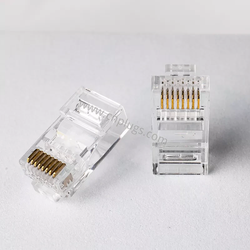 Connettore Cat6 RJ45 Spina modulare standard UTP 8P8C - Contatti placcati in oro a 3 poli da 50 µ" con barra di carico, materiale PC vergine al 100%, sfuso e OEM 4 Cat6 UTP RJ45 connector 8P8C standard modular plug with gold plated contacts and load bar