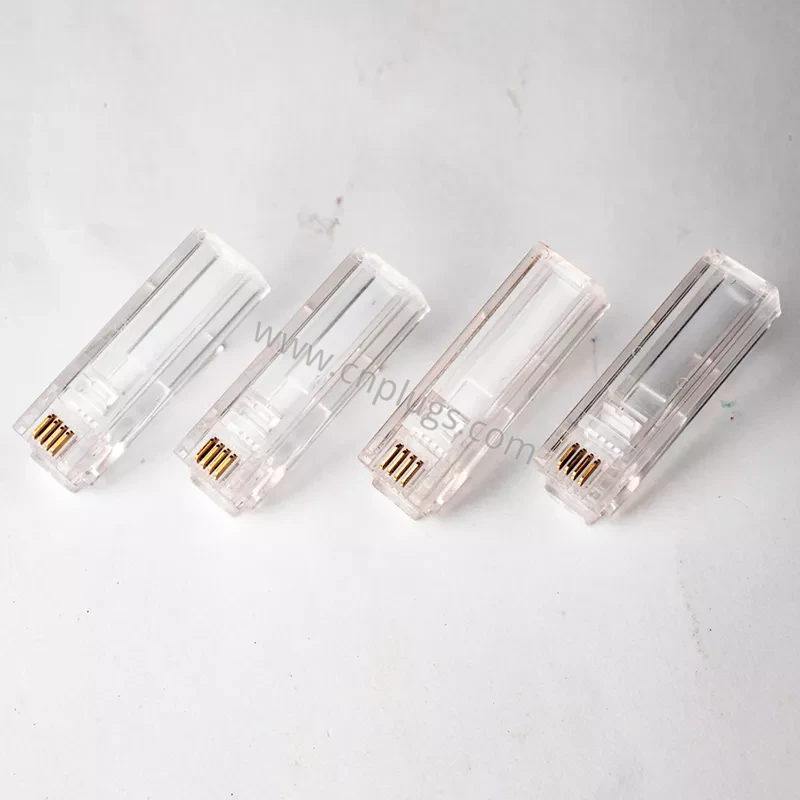 Erweiterter 6P4C RJ11-Telefonstecker | Langes Gehäuse, goldene 3-Stift-Kontakte 1 Pure copper 3-prong gold-plated contact chip for long-body RJ11 6P4C modular plug