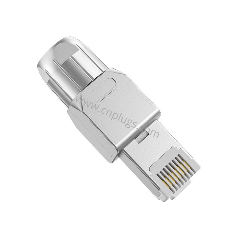 Werkzeuglos geschirmter Cat6A-RJ45-Stecker, Feldabschluss aus Zinklegierung für FTP/STP 10G 4 Cat6A FTP cable field-terminated to wireless access point with toolless shielded RJ45 plug