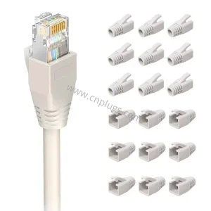 RJ45 strain relief boots for Cat5e Cat6 Cat6a Ethernet patch cords, black and color-coded set