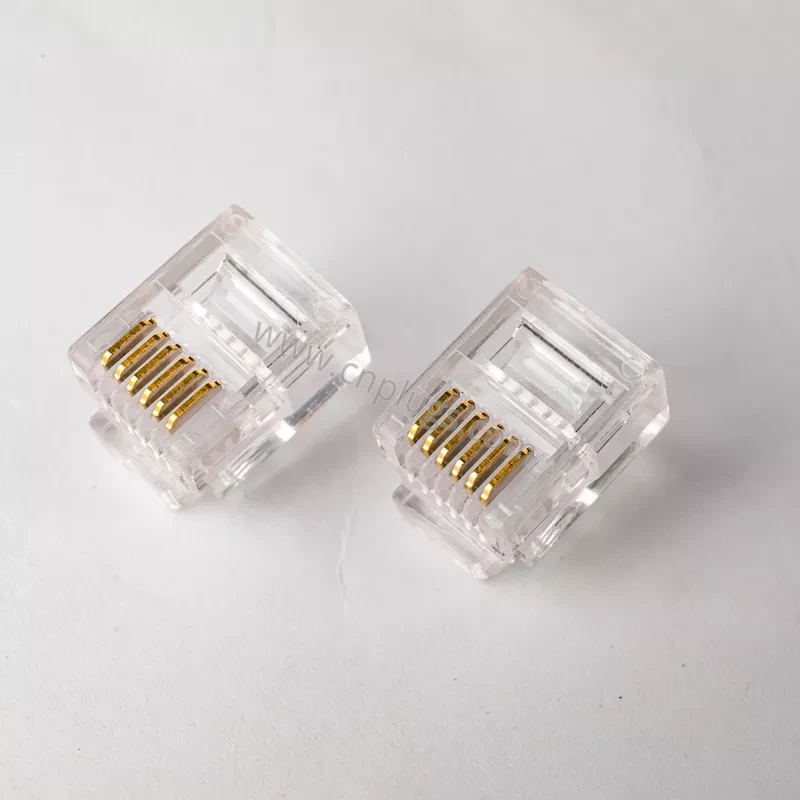 RJ12 6P6C Telephone Modular Plug 4 RJ12 6P6C plug crimped on flat six-conductor satin telephone cable