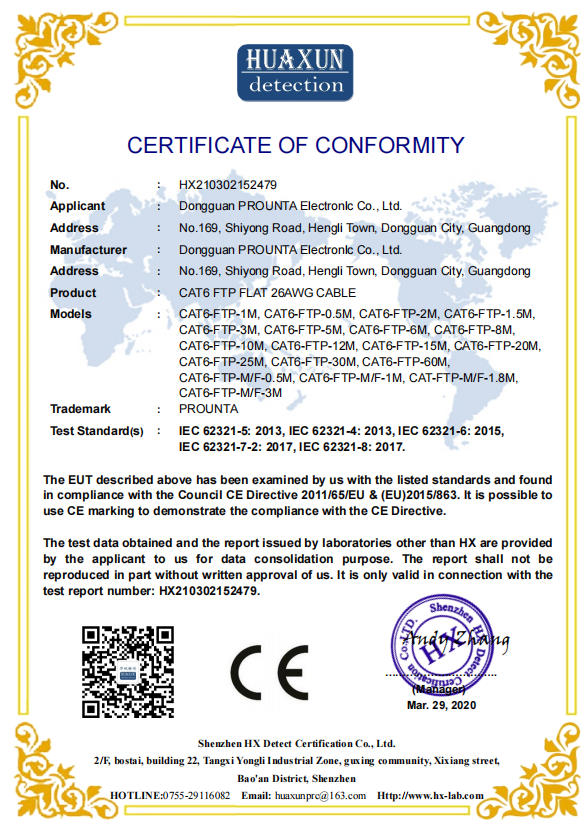 CE Certificate for Cat6 Round STP RJ45 Connector - PROUNTA Compliance